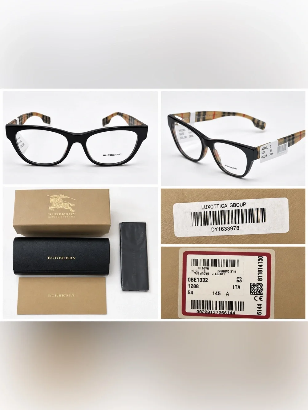 Burberry Black Cat-Eye Glasses with Signature Check Temples